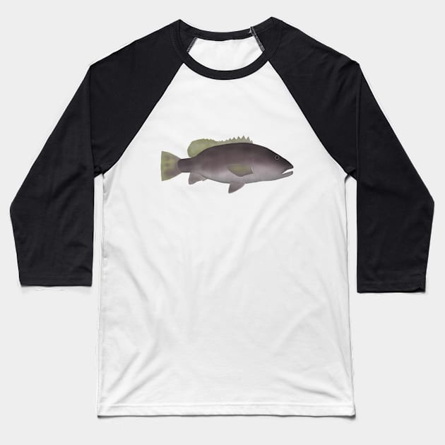 Papuan Black Bass Baseball T-Shirt by FishFolkArt